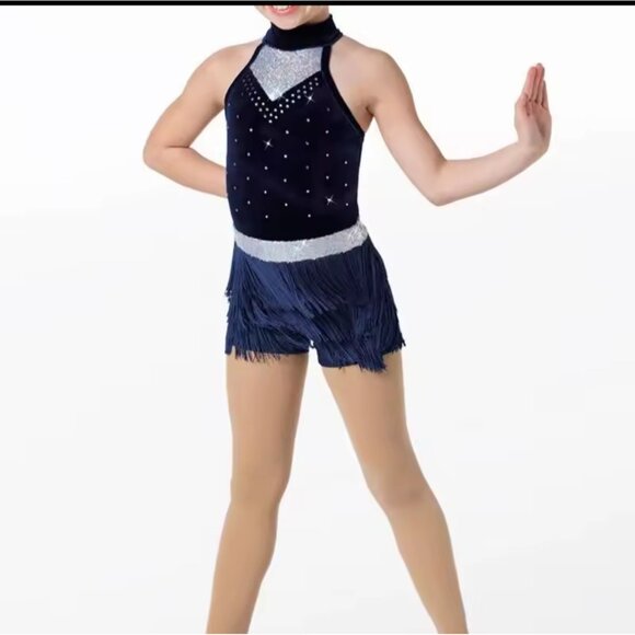 Twist My Hips WEISSMAN Crystal Plush Fringe Skirt Dance Dress - Picture 2 of 12